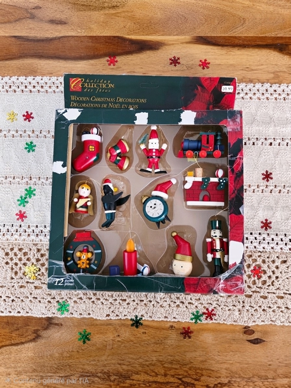 Vintage 12-Piece Wooden Christmas Tree Ornaments Box